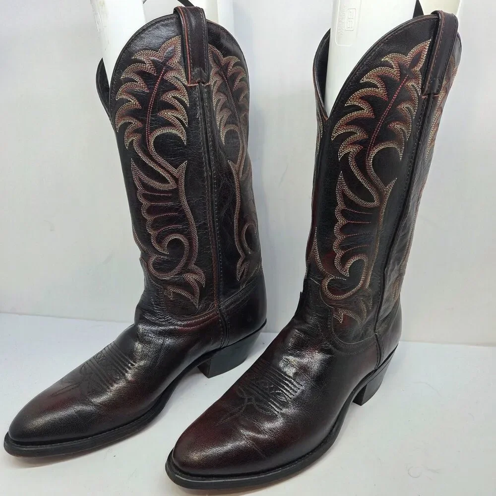 Laredo Mens Black And Burgundy Leather Cowboy Boots Size US 9.5 D